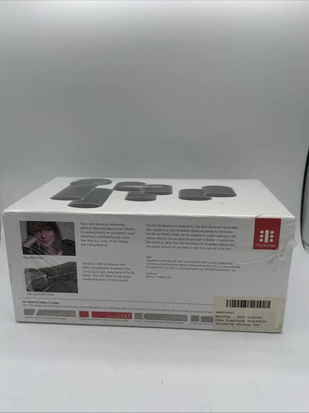 Teroforma Ekke Shot Glasses Box of 4 - 2 oz Soapstone Stackable Set NEW